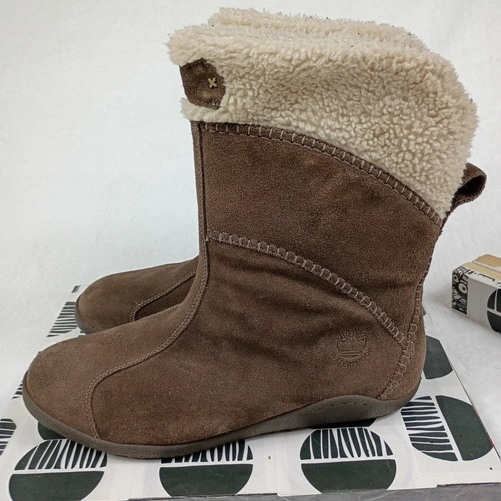 Timberland Waterproof Suede Faux Shearling Boots‎ Brown 17656 Womens 11M